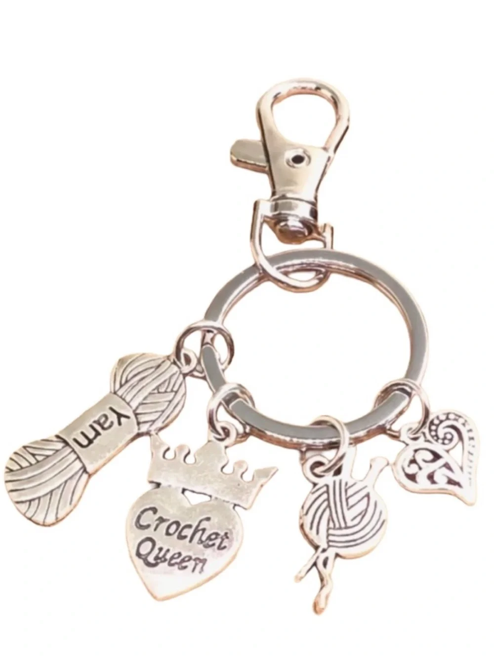 CROCHET TOOLS Silvertone Keychain Bag Charm